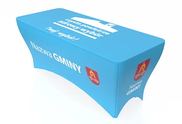 wymienny obrus reklamowy stołu eventowego Błękit